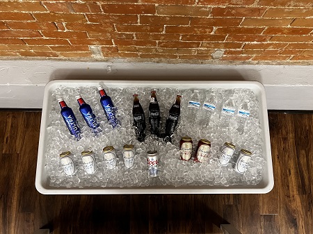 Amazing drink table to keep beverages cold at The Lodge on Main Event Space, venue